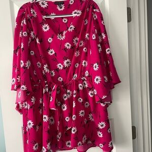 Lane Bryant Pink Flutter Sleeve Blouse with Tie Front